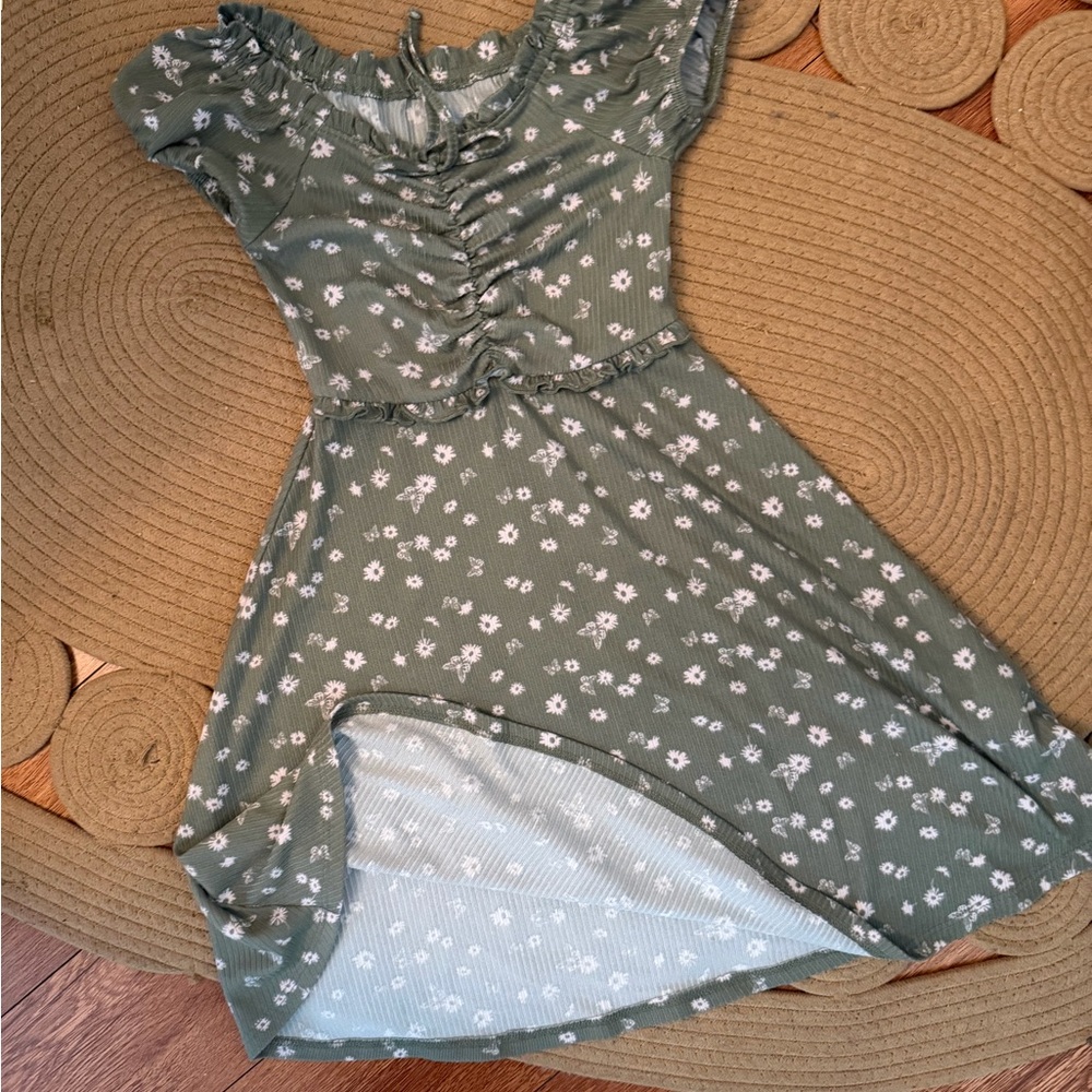 Iris Basic Green Floral Kids Casual Dress